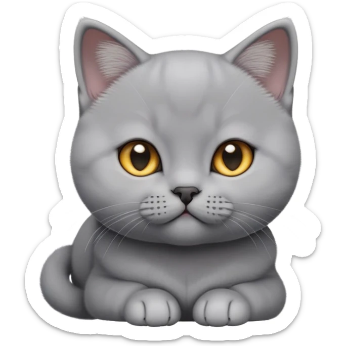 cinematic-cute-british shorthair-kitten cat-portrait-emoji,-head-tilted-playfully-and-inquisitively,-sleek-solid-grey-fur,-simplified-yet-adorable-features,-highly-detailed,-glowing-with-a-warm,-friendly-glow sticker