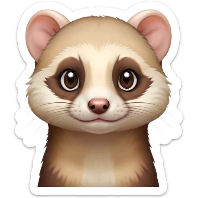 Cinematic Noble Ferret Portrait Emoji, Poised and dignified, with a sleek, elongated body and a distinct ferret head featuring a pointed snout, small, rounded ears, and intelligent, beady eyes, covered in soft, sleek fur with natural brown and cream hues, Simplified yet sharp and sophisticated features, highly detailed, glowing with a warm, natural glow, high shine, exuding an air of quiet confidence, focused and watchful, soft glowing outline, capturing the essence of a clever and majestic ferret that feels as though it could leap from the screen with effortless grace! sticker