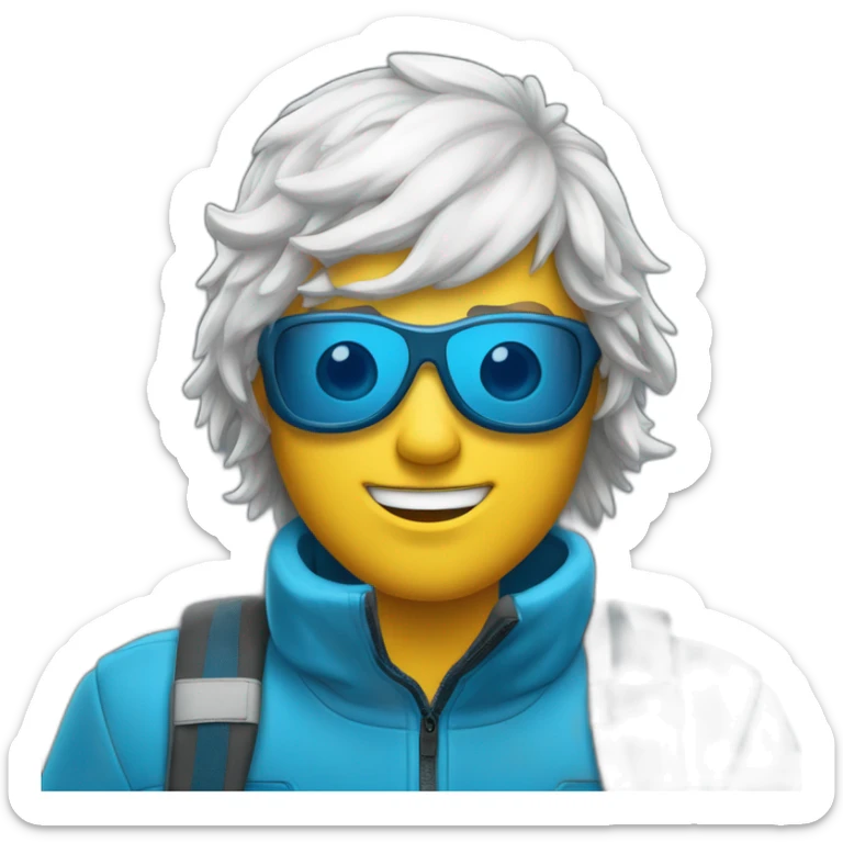 Un jeune homme couler de peau blanche avec les cheveux bleus et des lunettes de ski sticker