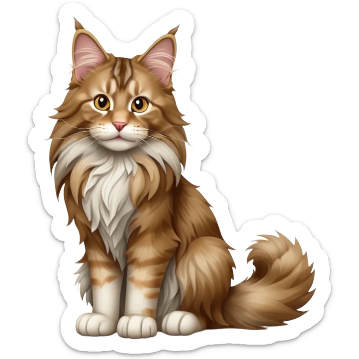 cinematic-[maine coon cat]-realistic-full-body-sitting-emoji,-tail-curled-playfully-around-its-paws,-head-tilted-dramatically,-scruffy-[maine coon]-fur,-simplified-yet-realistic-focused-features,-highly-detailed,-glowing-with-an-almost-sarcastic-glow sticker