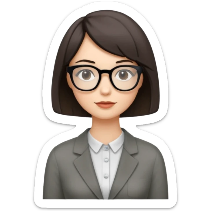woman petite bob haircut wears dark squarish glasses, classic clothes sticker