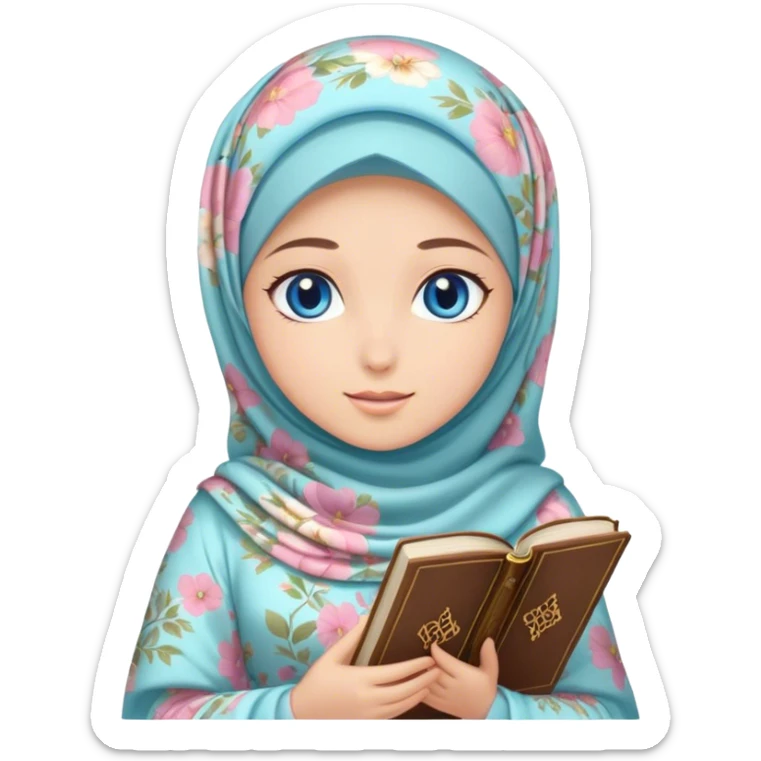 Turkish beautiful finish Konya girl blue eyes with hijab and pastel floral dress have Quran  sticker