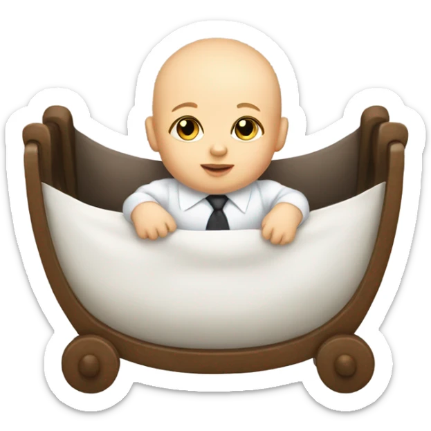 white newborn baby in a business suit lies in a cradle sticker