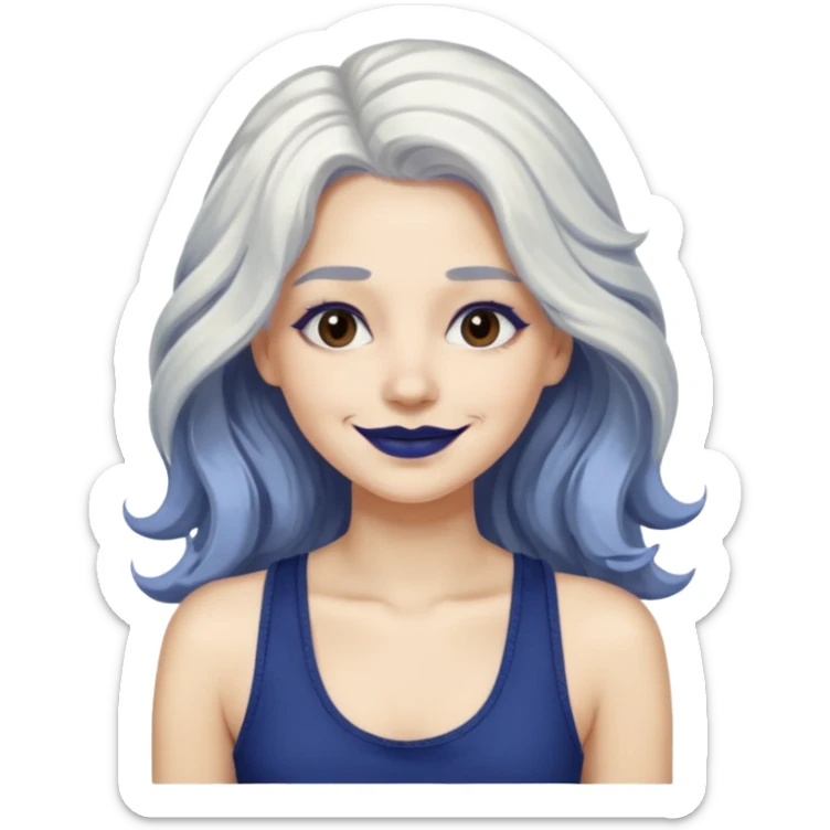woman with wavy long white hair and brown eyes with dark blue lipstick smiling in a grunge tanktop sticker
