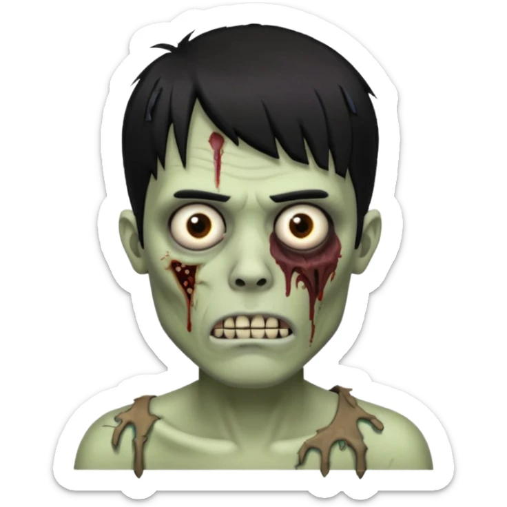 homem zombie de franja, cabelo preto, uma ponta maior da franja e o resto do cabelo picotado, cabelo médio e com piercing no septo sticker