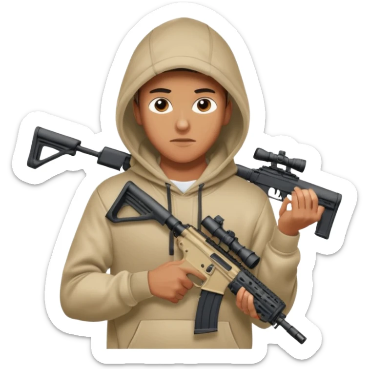 
Fais moi un jeune taliban qui ressemble qui tient une AR15 avec un hoodie a capuche, capuché, avec la cagoule nike therma fit hood sticker