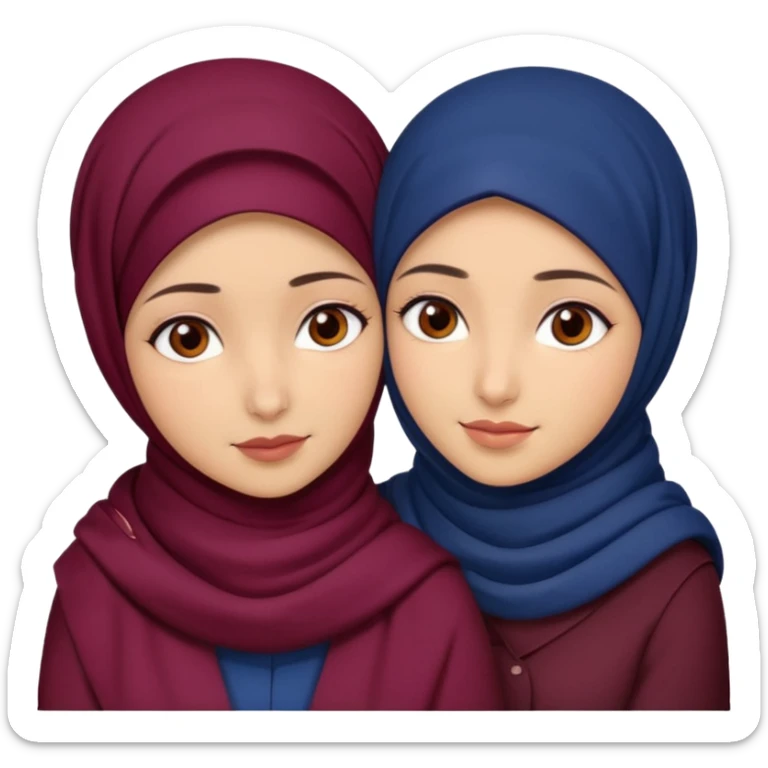 Two Turkish beautiful finish Konya girls brown eyes with hijab dark blue and burgundy and hugs  sticker