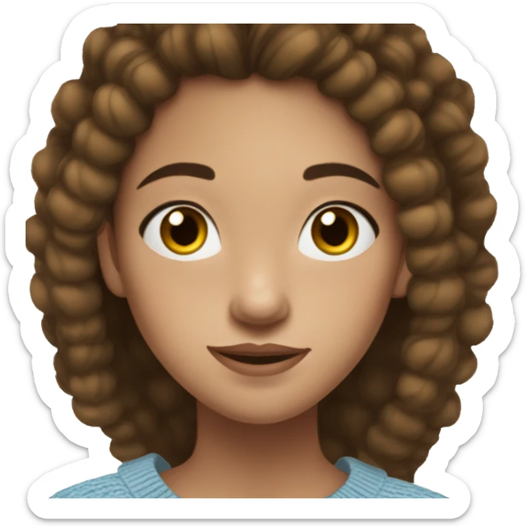 teenage girl, hispanic, freckles, afro brown hair, pony tail, short hair, brown eyes, light blue sweater, winter sweater, freckles sticker