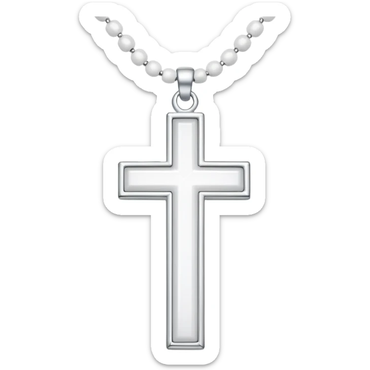 Elegant emoji icon of a white cross made of white beads, glossy surface, and white bead chain subtle shadows, pure white palette sticker