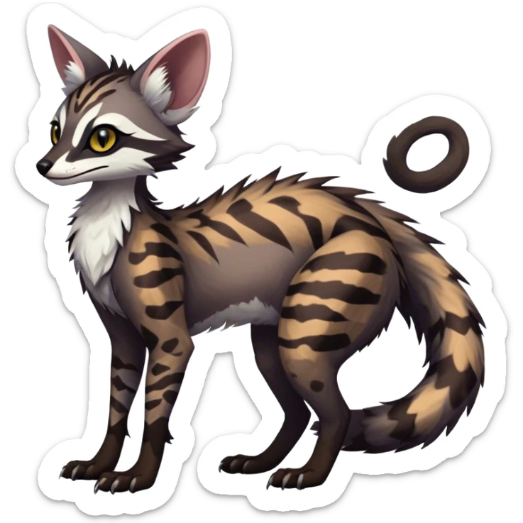 Feral Rare Fantasy dark tropical Vernid-Sergal-Genet-Trico-species by LiLaiRa, random markings, tufted tail, tufted ears, full body sticker
