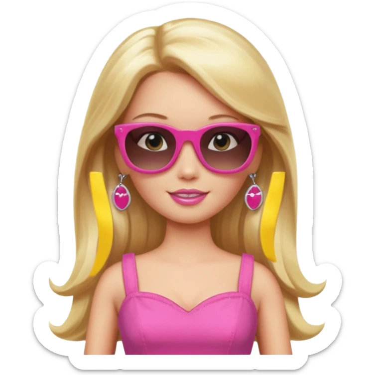 barbie with long blonde hair wear sun glasses, pink dress sticker