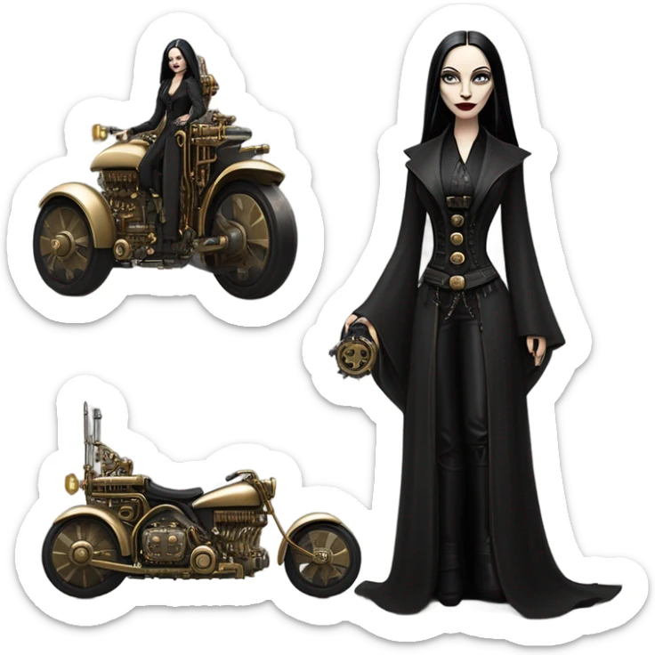 Jedi Morticia Addams riding  a Jumpspeeder anti-gravity repulsorlift imperial speeder steampunk  sticker