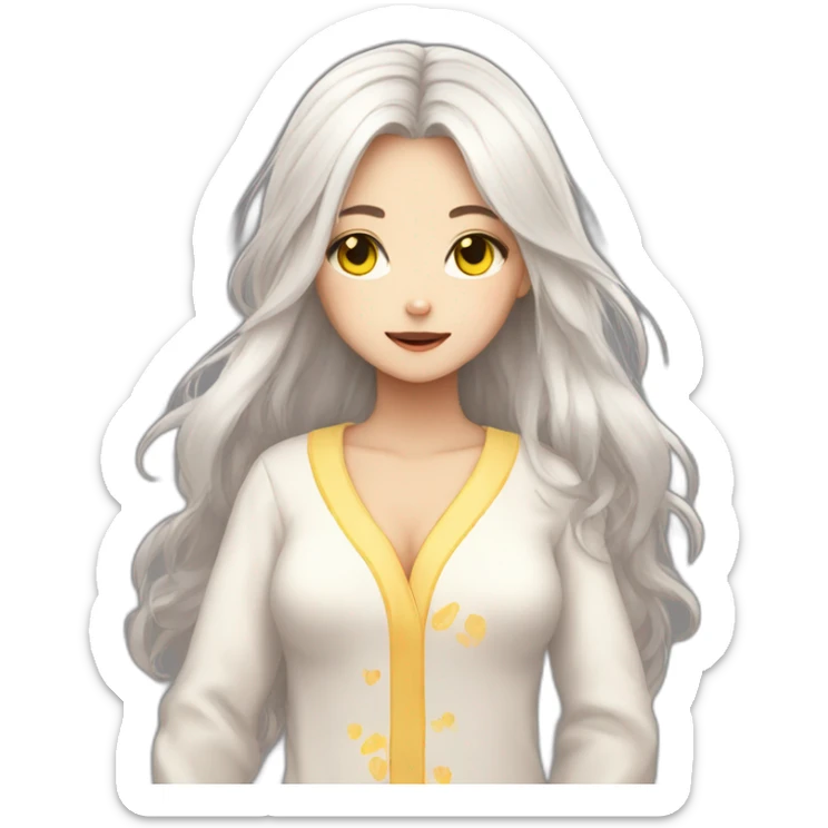 Catgirl with long white hair yellow eyes in Choral pajamas consider sticker