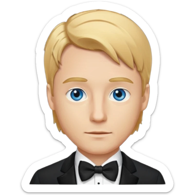 🤵🏼bu emojide sadece saç rengi altın sarı, göz rengini mavi yap ve Smokinli olsun sticker