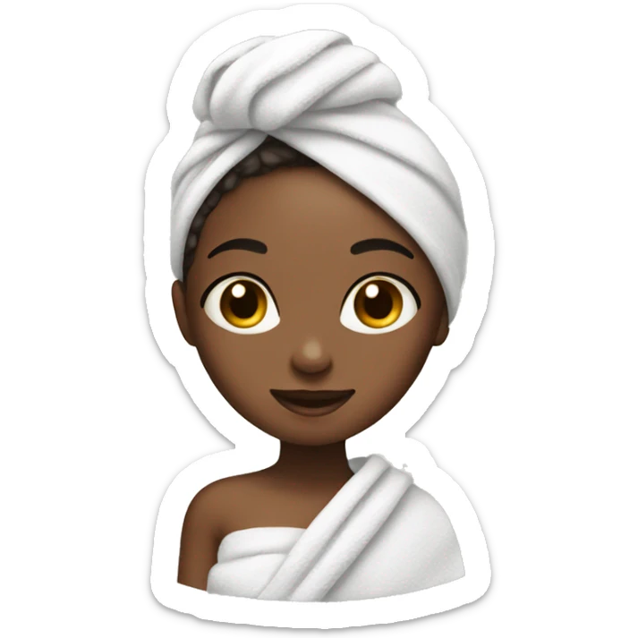 Girl with hair wrapped in towel doing skincare sticker