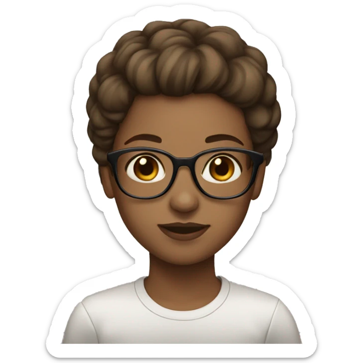 Girl white skin brown hair brown eyes with glasses sticker