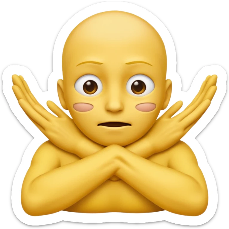 Yellow face emoji strangling itself with 2 arms crossed and hands saround neck and eyes looking up  sticker