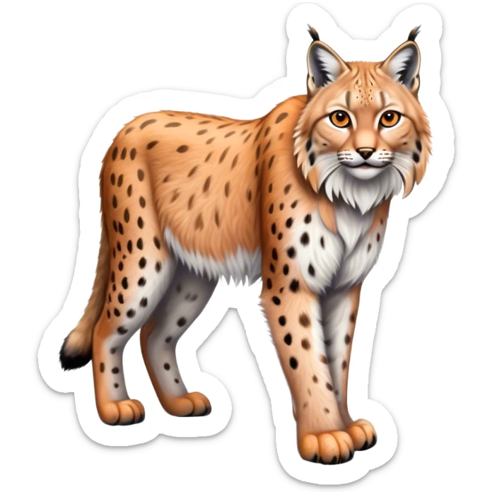 Lynx, full body in the style of the apple tiger and lion, realistic, friendly, snow, without beard sticker