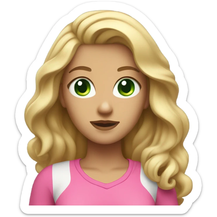 woman with green eyes long wavy blonde hair and big boobs pink shirt and tennis skirt sticker