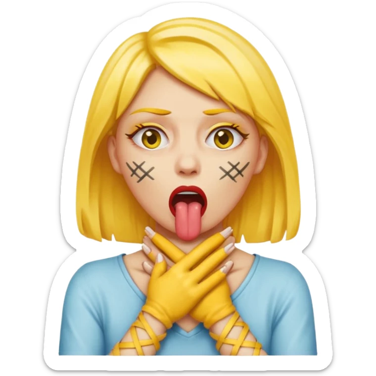 criss cross hands around throat choking self woman emoji tongue out yellow skin sticker