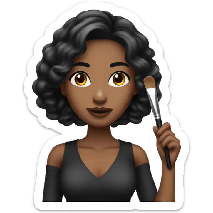  pretty brown makeup artist with very long black  hair holding makeup brush  sticker