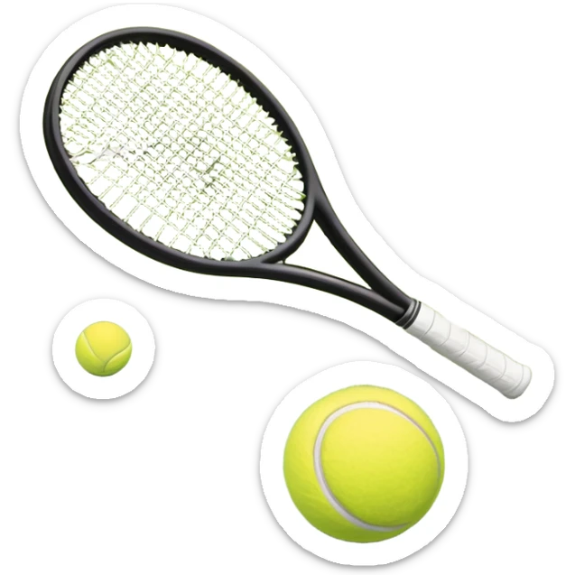 A tennis racket and ball on a grass or hardcourt surface, symbolizing the sport. The racket has a sleek design with tightly strung strings, while the bright tennis ball rests nearby, capturing the essence of precision, agility, and competition. sticker