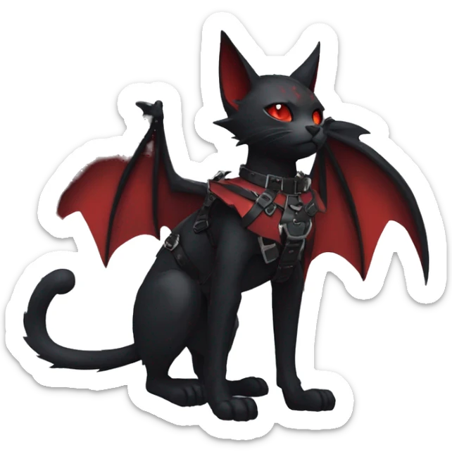 cool edgy black punk red ethereal fantasy nargacuga-bat-cat-Fakemon collar harness full body sticker