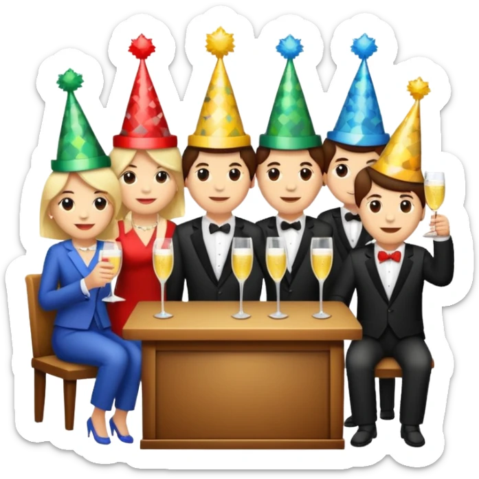 I want a set of pixel style emoji depicting a bottle of water, people having a party and a festival circuls cabinet sticker