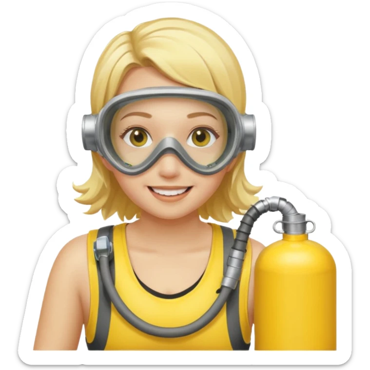 scuba diving girl blonde with yellow oxygen tank and mask sticker