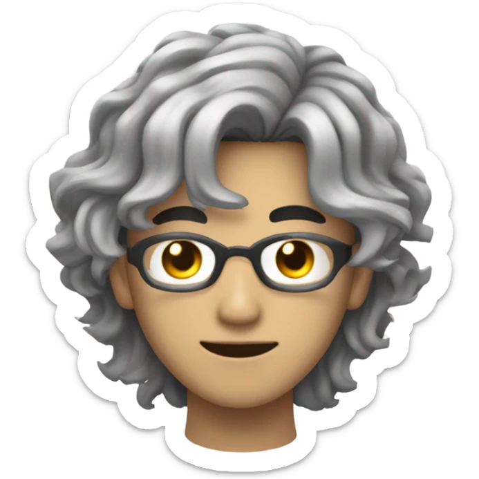 young asian cyberpunk man with gray hair black eyes wavy hair sticker