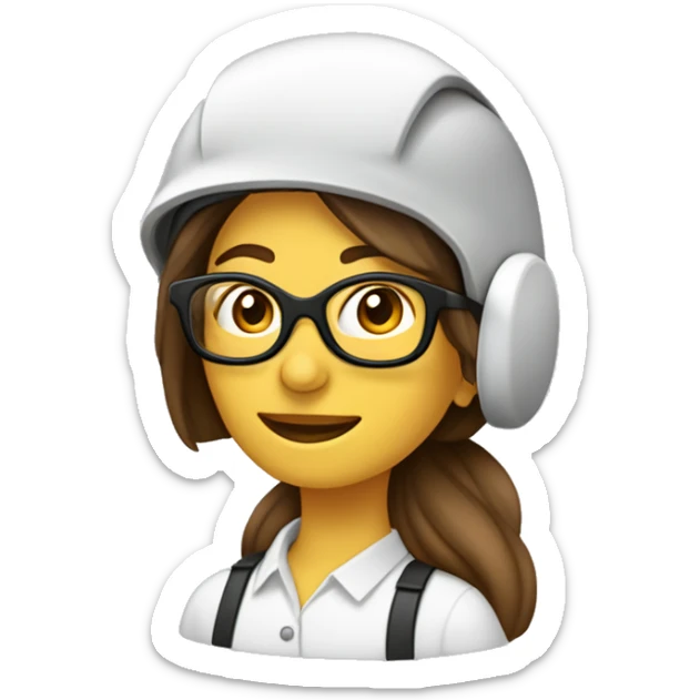 mujer con gafas, piel banca, cabello castaño al hombro liso, casco de ingeniería sticker