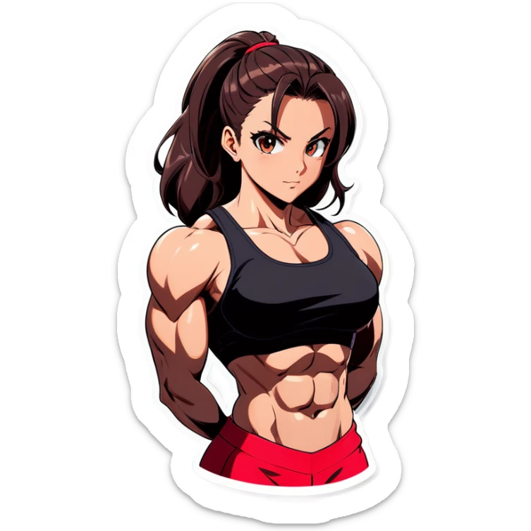 Anime woman bodybuilder with six pack and beautiful faces sticker