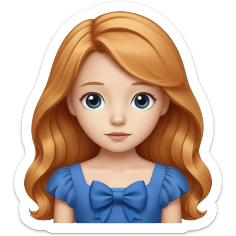 young girl with blue dress, cute blue bow and long strawberry  blonde hair sticker