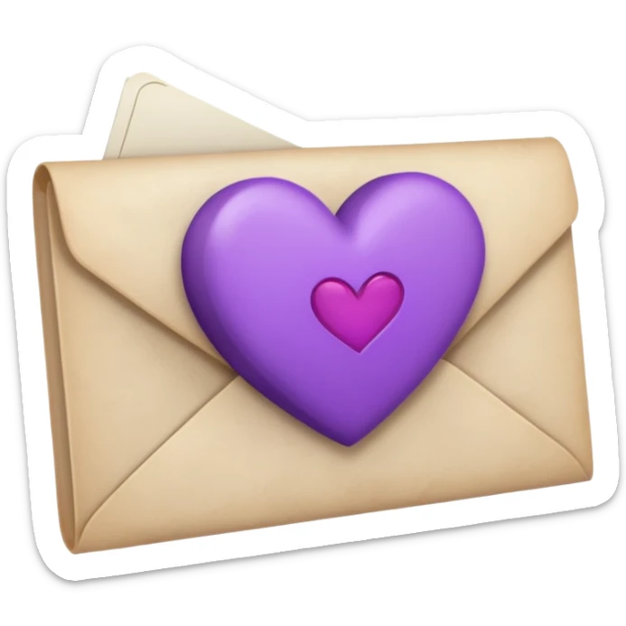 IOS's love letter emoji but with a purple heart instead of a red heart, closed but the letter is white and the heart is purple sticker