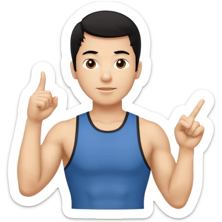mach mir einen fitness trainer mit schwarzen haaren der seinen finger nach oben zeigt als hätte er eine idee sticker