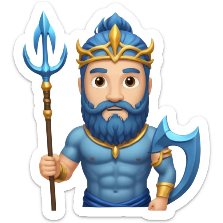 An emoji of the Greek god Poseidon. He is a strong, bearded man with a majestic expression, holding a trident. sticker