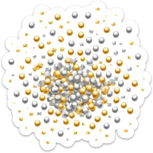 An emoji of small, shiny, glittering particles. Tiny golden and silver specks with a sparkling effect, scattered lightly. A soft glow around them to enhance the shimmering look sticker