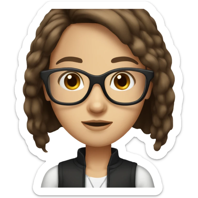 Girl long brown hair brown eyes with white brunette skin and black glasses  sticker