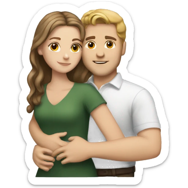 White girl with brown hair hugging white guy with dark blonde hair sticker