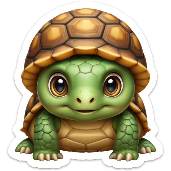 cinematic-baby tortoise-realistic--emoji,,-cute-wise-face-peering-ahead-with-calm-determination,-cute large-eyes-reflecting-centuries of wisdom, sticker