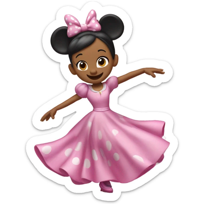 Caucasian Minnie Mouse wearing pink and dancing with Caucasian little girl with light brown hair  sticker