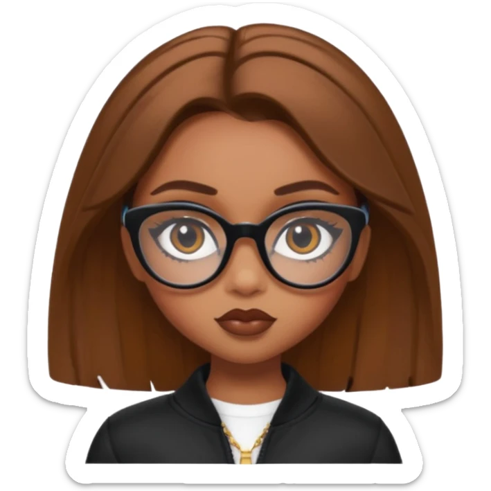 bratz baddie, beautiful hazel brown, eyeliner, short brown hair, black glasses sticker