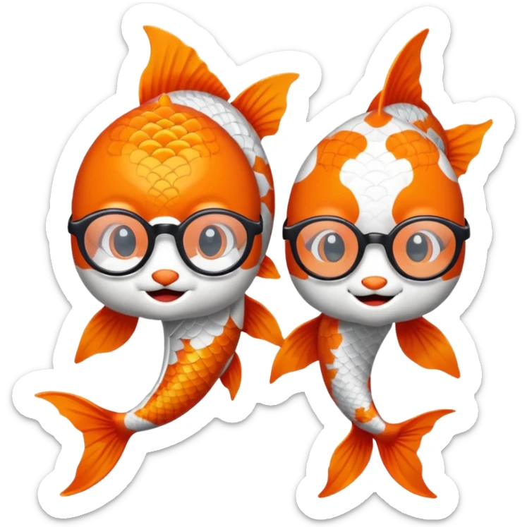 Two "koi" fishes male and female, wearing glasses. sticker