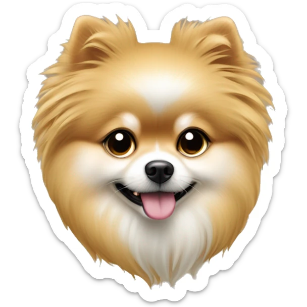 Hay una chica rubia guapa con el pelo liso con volumen y ojos negros que tiene en brazos un pomeranian blanco y rojizo sticker