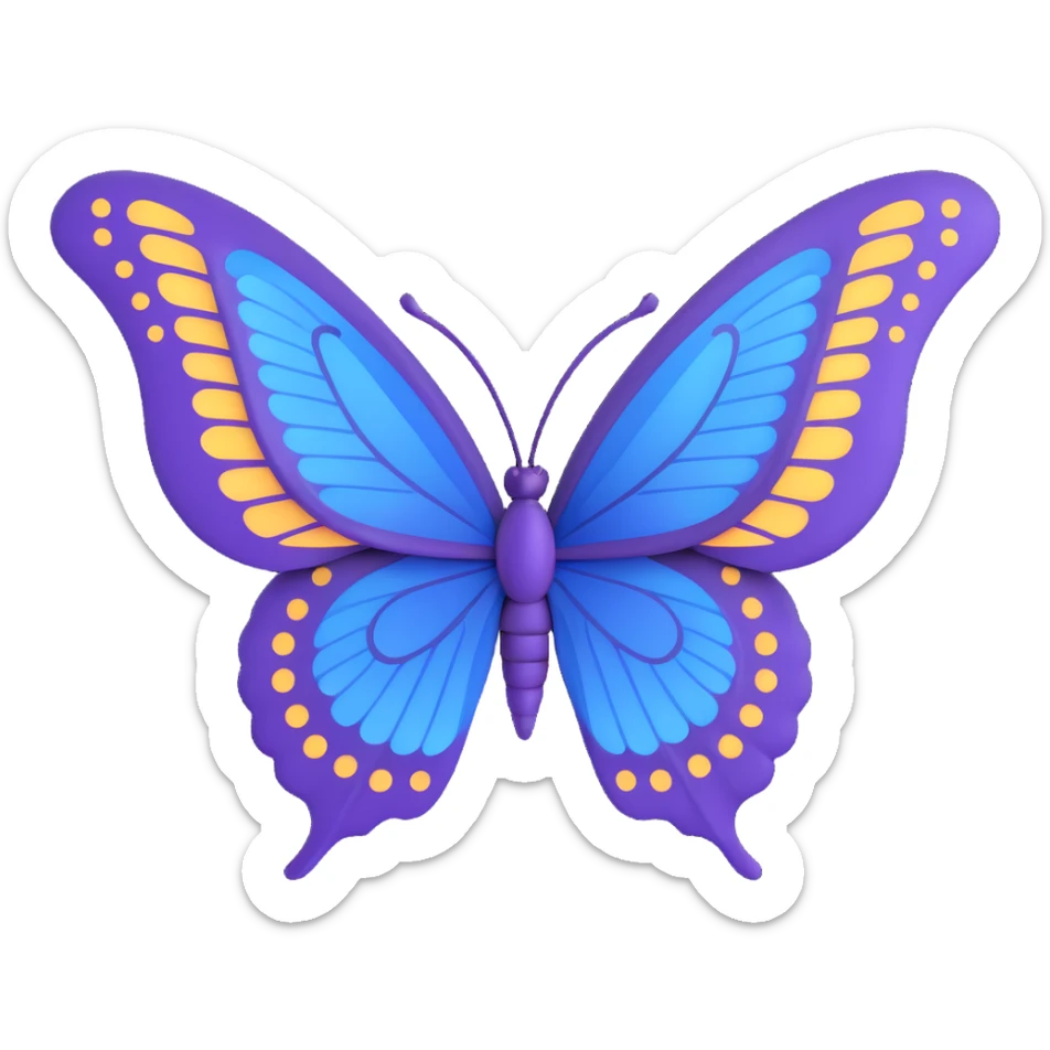 majestic butterfly, wings in alternating purple and blue, ornate and regal sticker