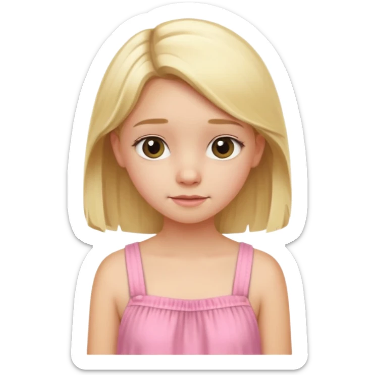 A blonde Australian 12 year old girl in a pink sort  dress cute sticker