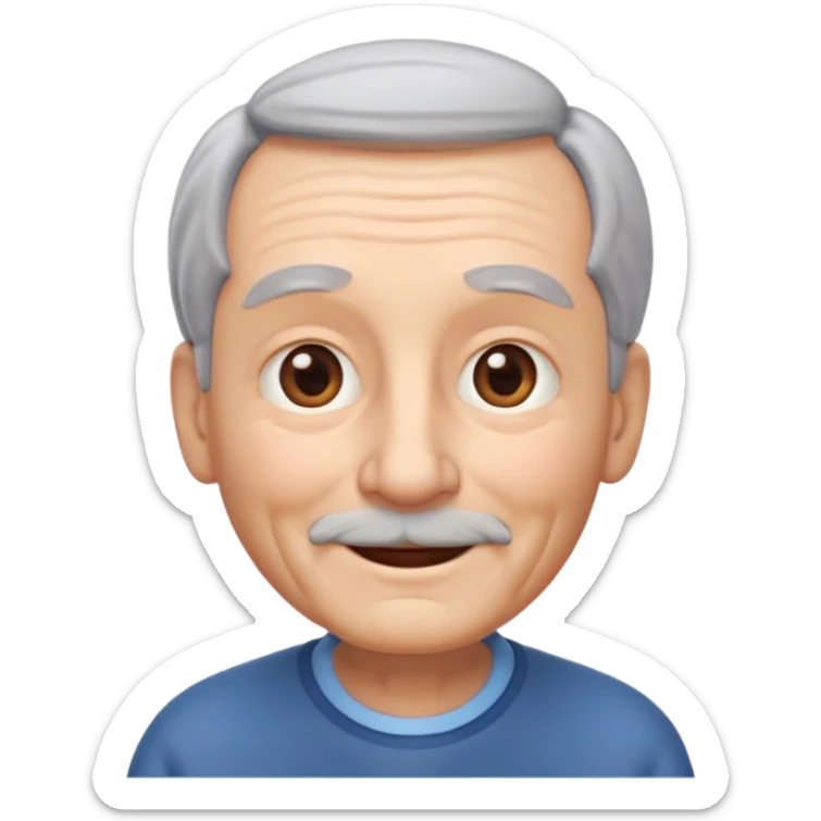 A 3D emoji in iOS emoji aesthetic style of an old man with gray hair, gentle wrinkles, kind smile, and soft eyes. Minimal white background, glossy Apple-style design, warm and friendly expression. sticker