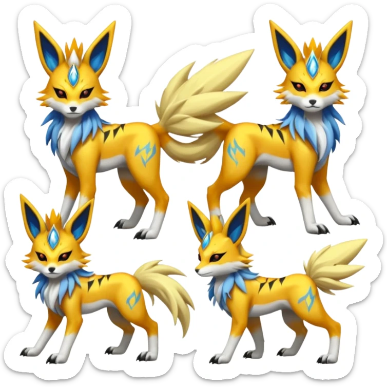 Feral Solgaleo-Meloetta-Jolteon-Renamon-Zeraora-Vernid-fusion-hybrid-creature, full body  sticker