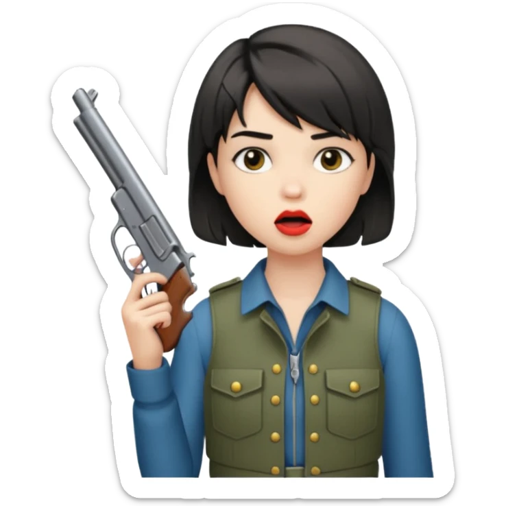short hair girl with mullet putting gun in her mouth sticker
