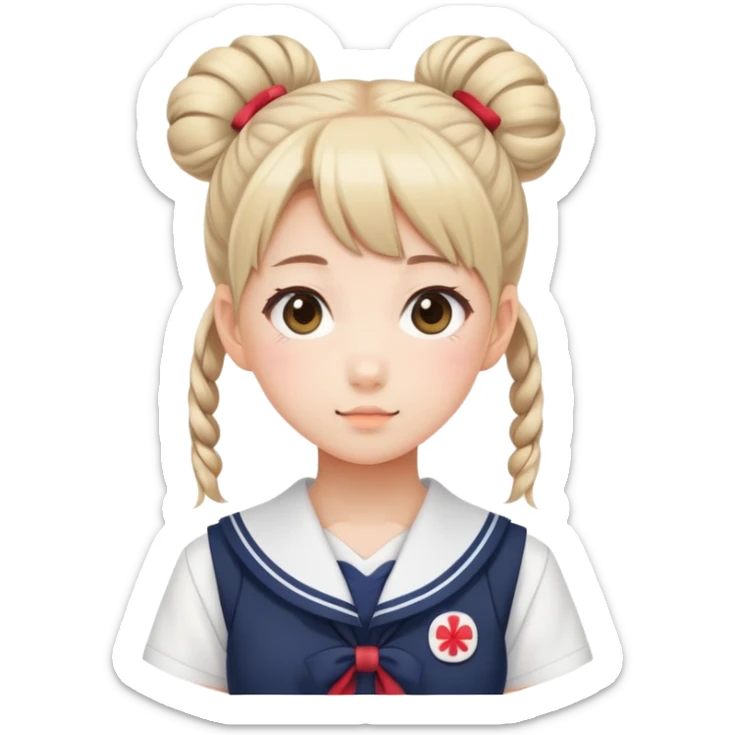 Super kawaii Japanese schoolgirl with high double bun hairstyle wearing Japanese sailor school uniform sticker